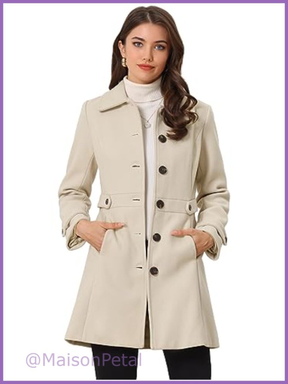 Women's Winter Trench Coat Button Front Belted Cuffs Fully Lined Overcoat